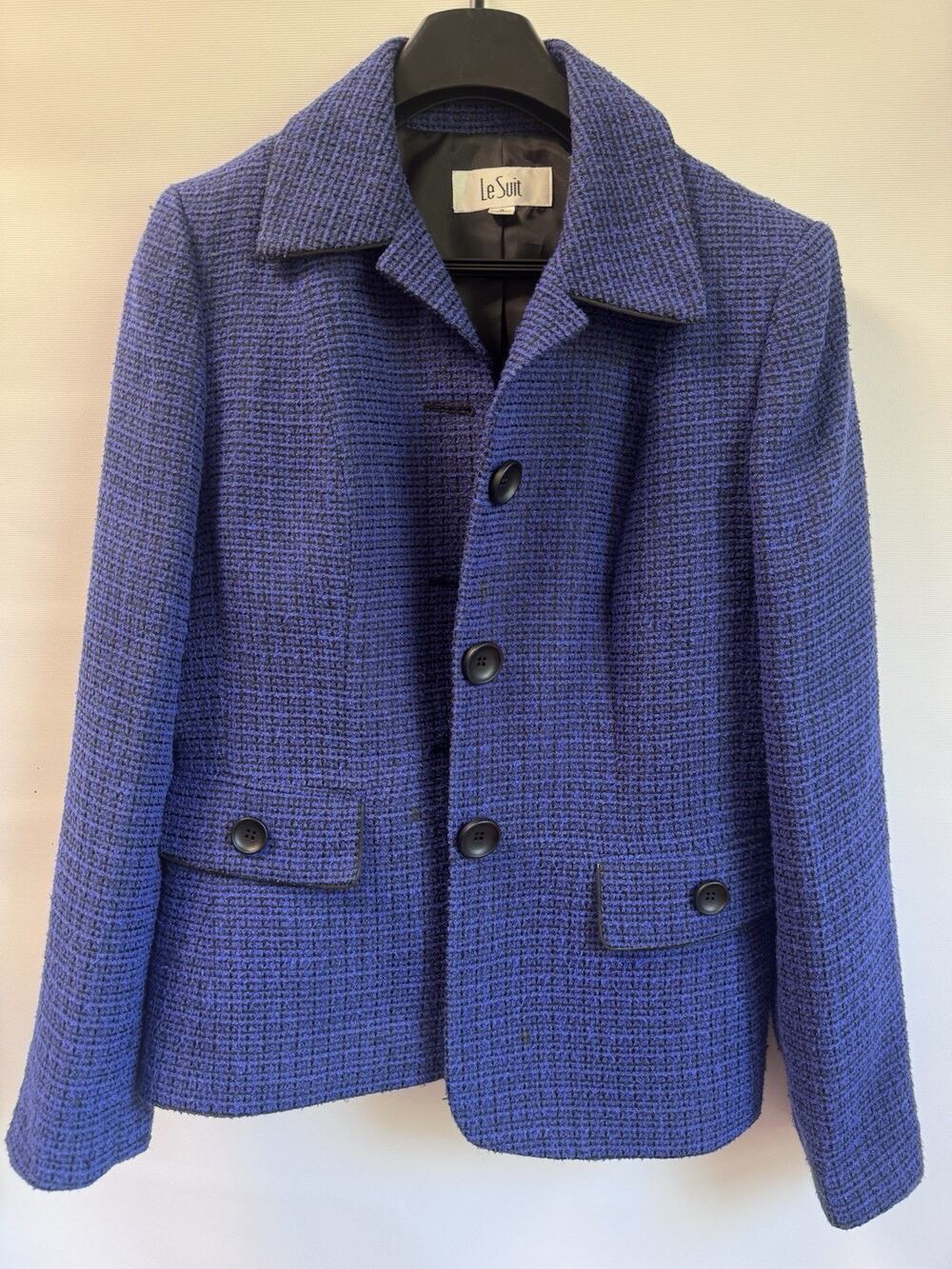 Le Suit Women’s Blue Black Textured Blazer Jacket Size 8